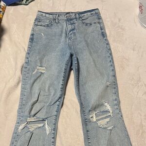 Express Light Blue Distressed Straight Leg Jeans